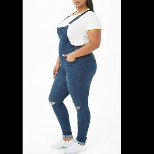 Plus size distressed overalls